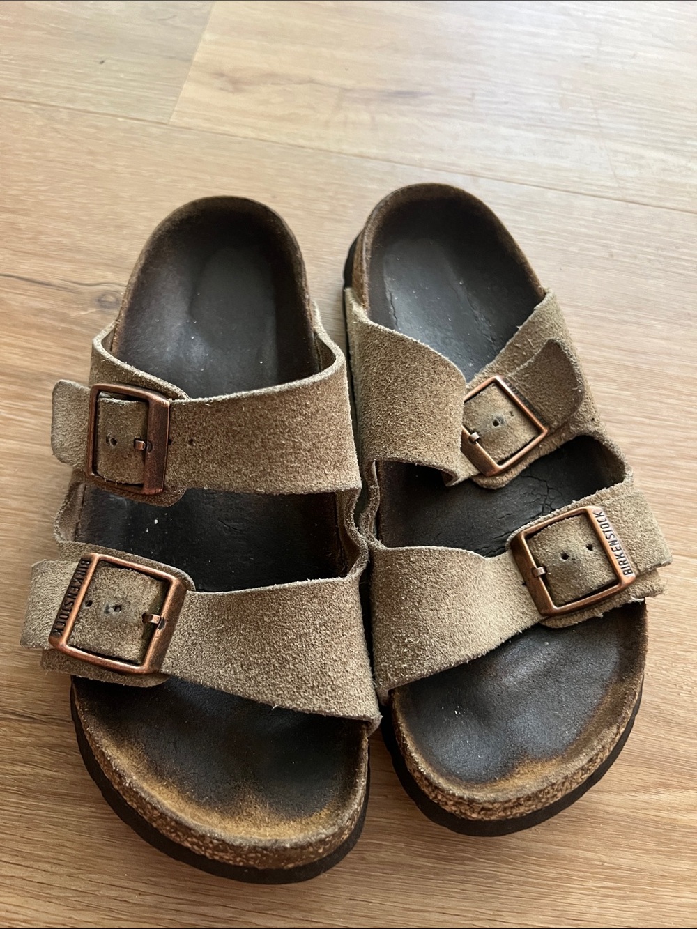 Birkenstock Women's Suede Double Strap Sandals in taupe